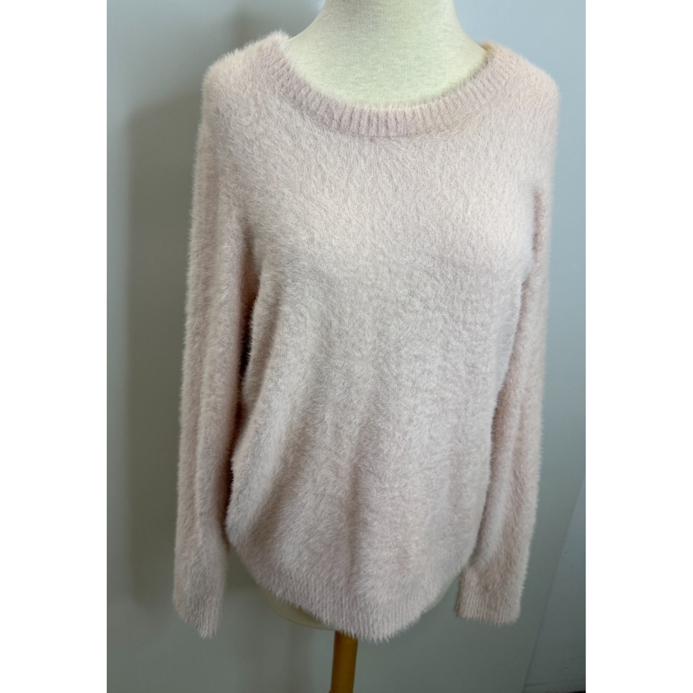 NWT Lucky Brand Pink Fuzzy Eyelash Knit Crew Neck Sweater Large Stretch Cozy - Picture 4 of 15